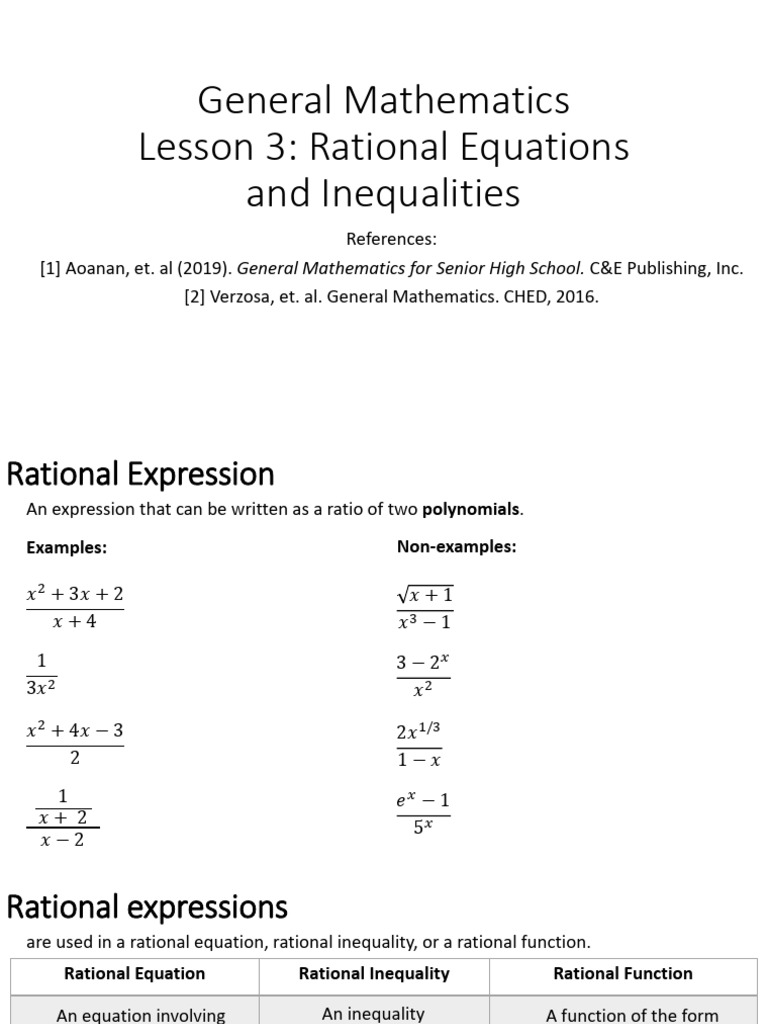 GM Lesson 3 Rational Equations and Inequalities | PDF