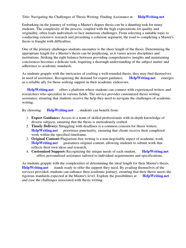 How Long Is A Thesis For Masters