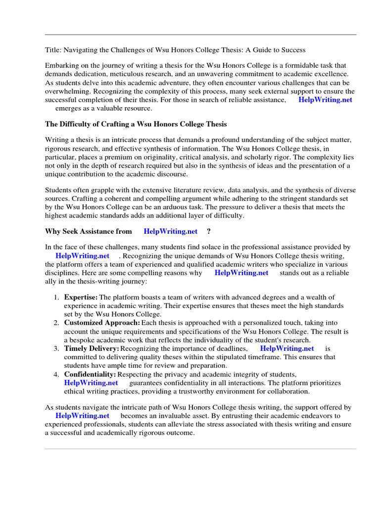 Wsu Honors College Thesis Pdf