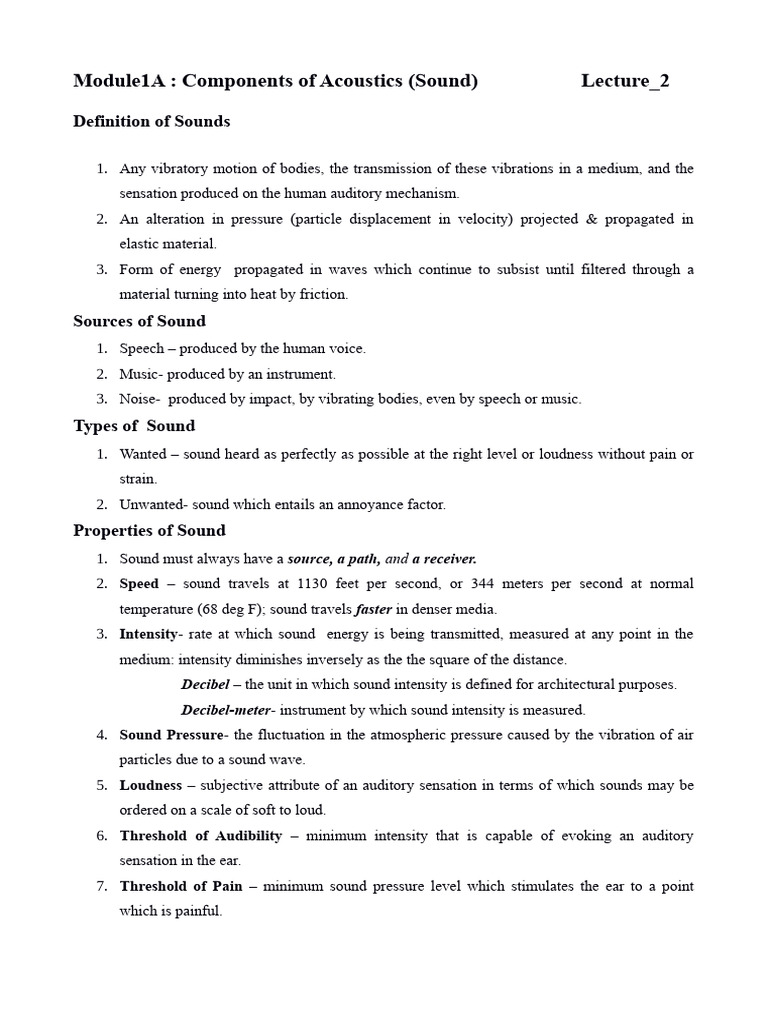 Module1A - Lecture - 2 - Acoustics Component - 200824 - b-1 | PDF