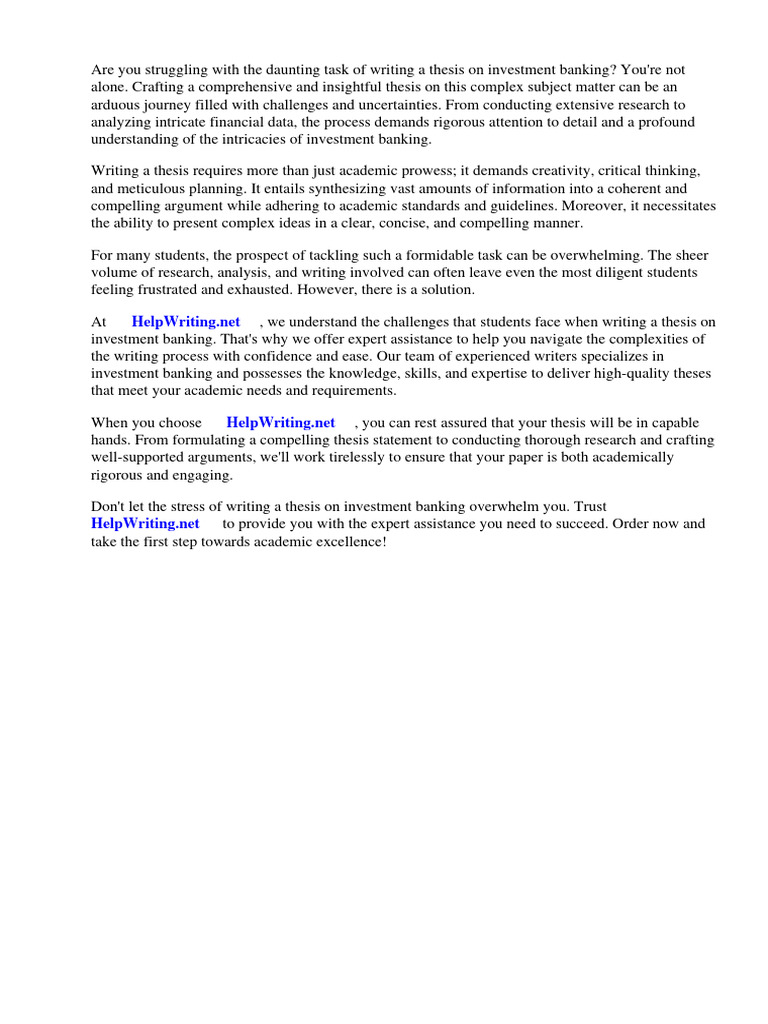Thesis on Investment Banking PDF Investment Banking Investing