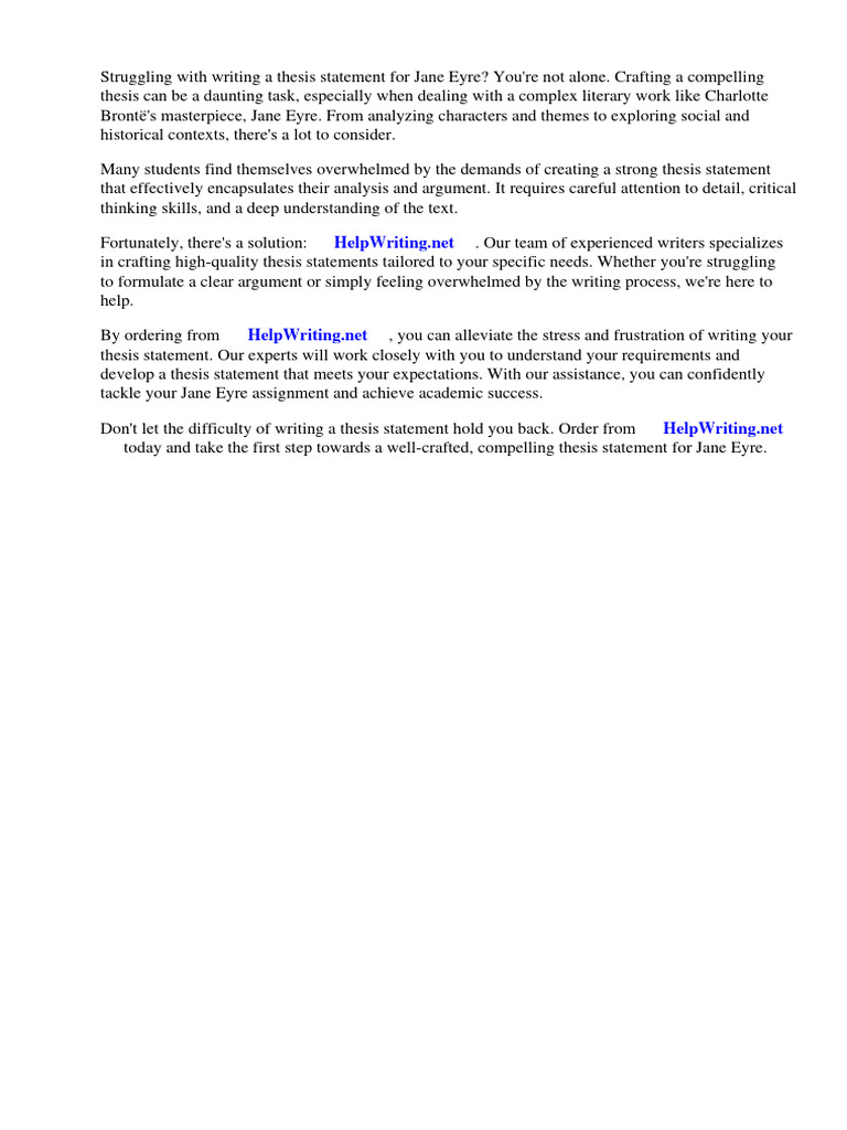 Sample Thesis Statement For Jane Eyre PDF