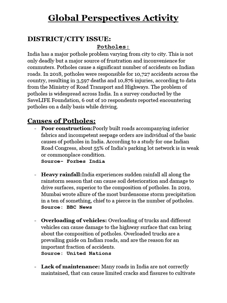 GP Activity Potholes Issue | PDF | Road | Traffic Collision