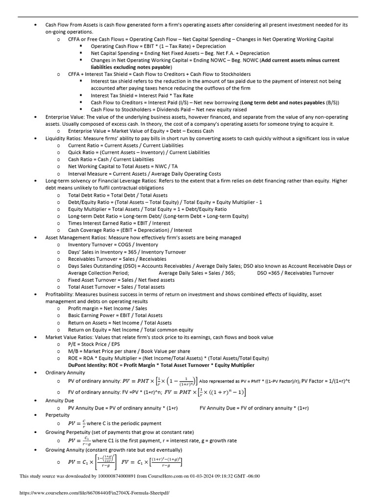 CFFA and Financial Ratios Overview | PDF | Equity (Finance) | Debt