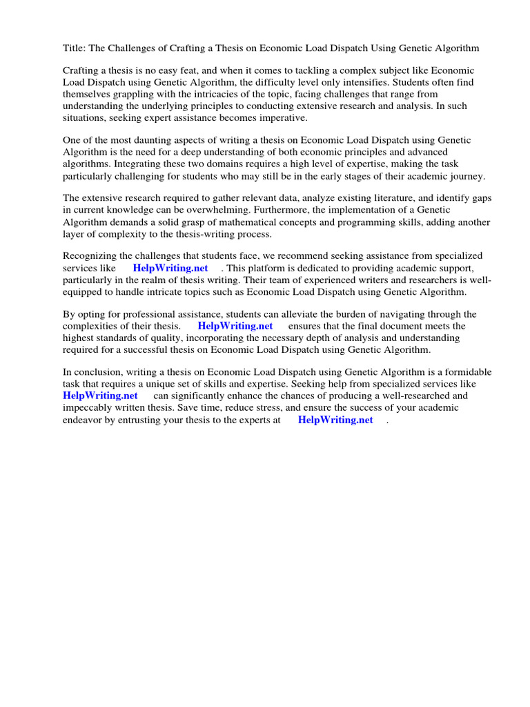 Thesis On Economic Load Dispatch Using Genetic Algorithm | Download ...