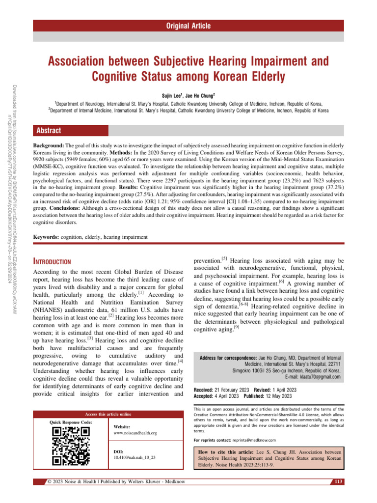 Association Between Subjective Hearing Impairment and | PDF