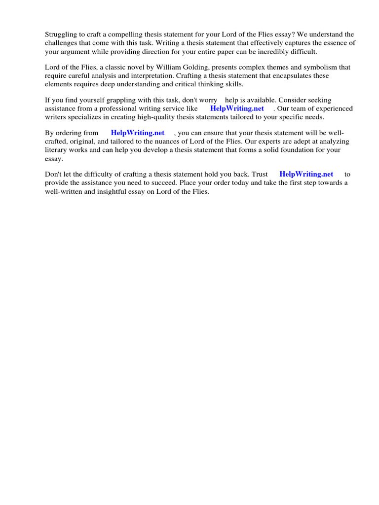 Thesis Statement Examples Lord of the Flies PDF