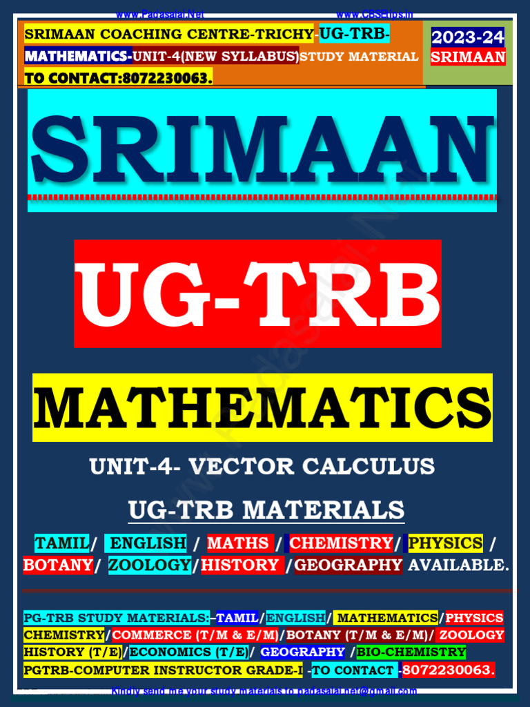 Ug Trb Maths Study Material 2023 24 Pdf Vector Calculus Applied