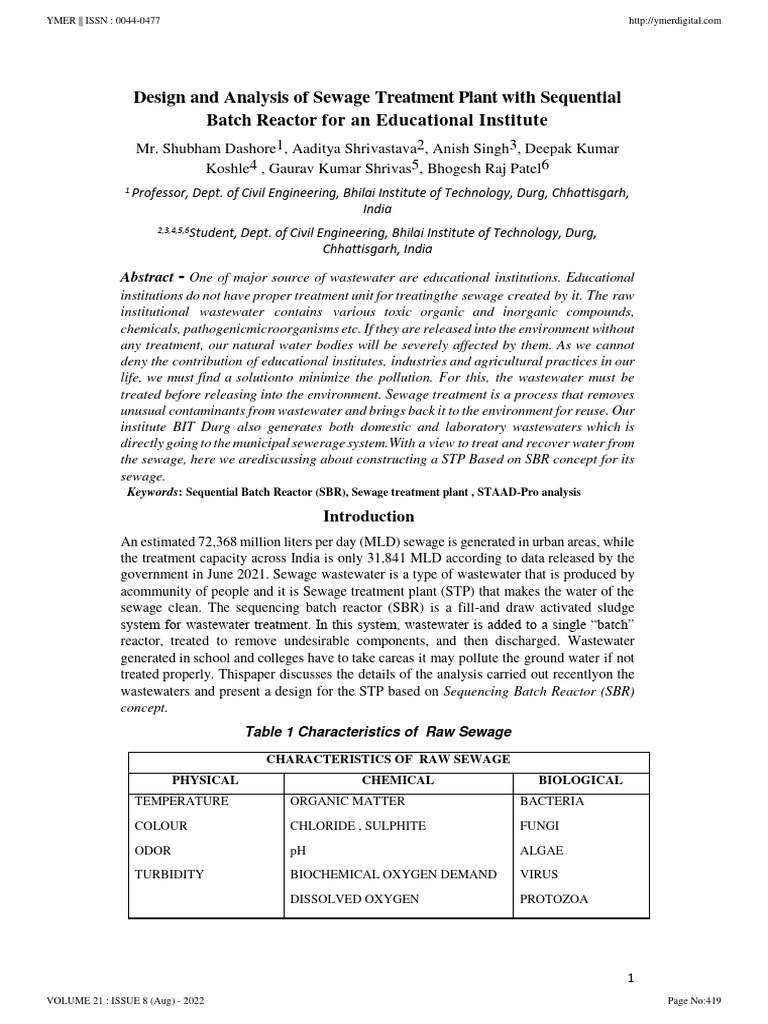 Design and Analysis of Sewage Treatment | PDF | Sewage Treatment ...