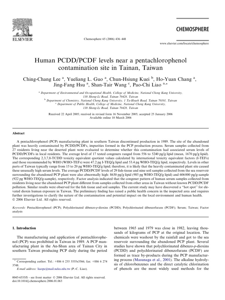 PCDD/PCDF Levels Near Tainan PCP Site | PDF | Polychlorinated ...