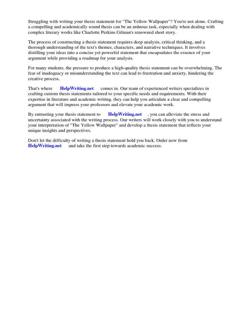 Yellow Wallpaper Thesis Statement PDF The Yellow Wallpaper Essays