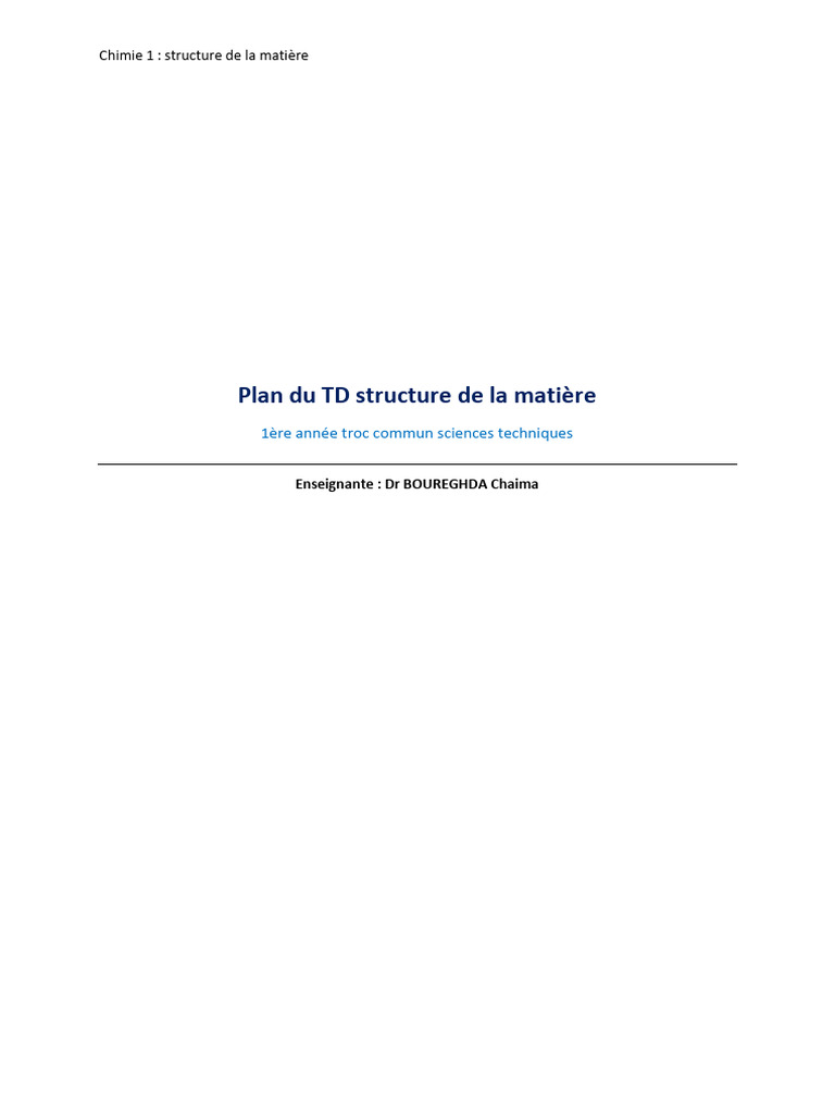 TD Chimie 1 : Structure de la Matière | PDF | Technologie et ingénierie