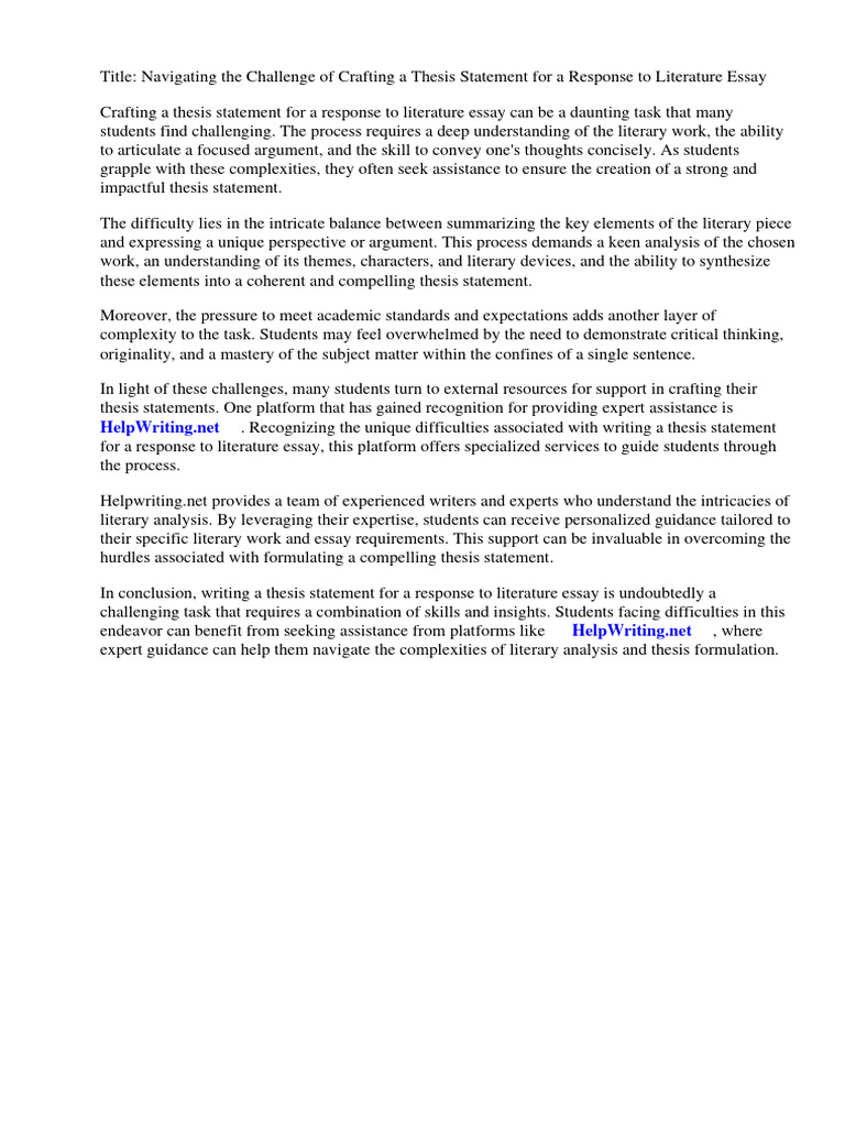 How To Write A Thesis Statement For A Response To Literature Essay ...
