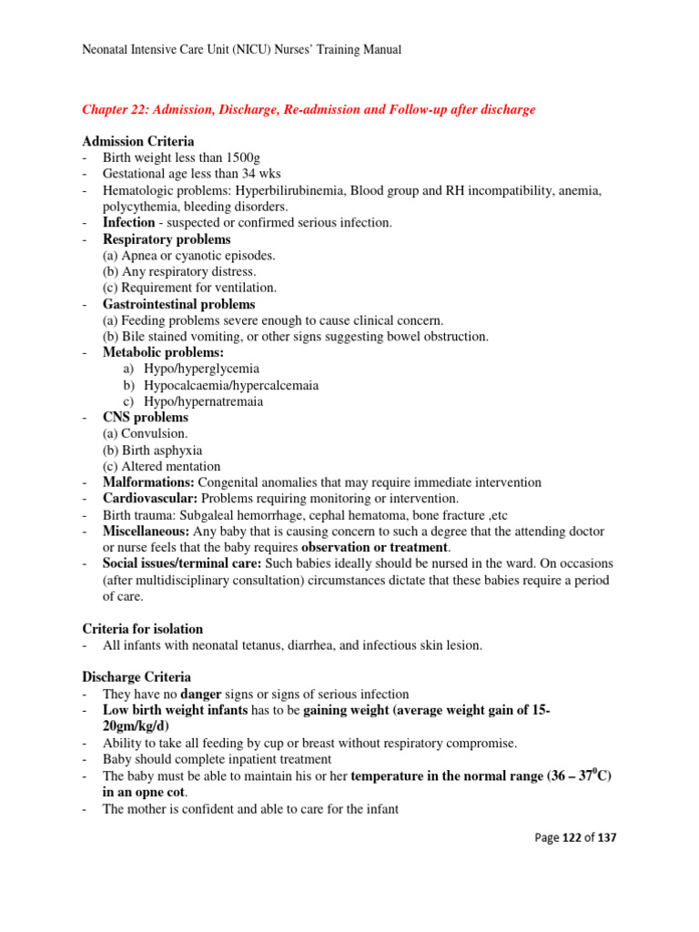 Neonatal Intensive Care Unit (NICU) Admission Discharge | PDF