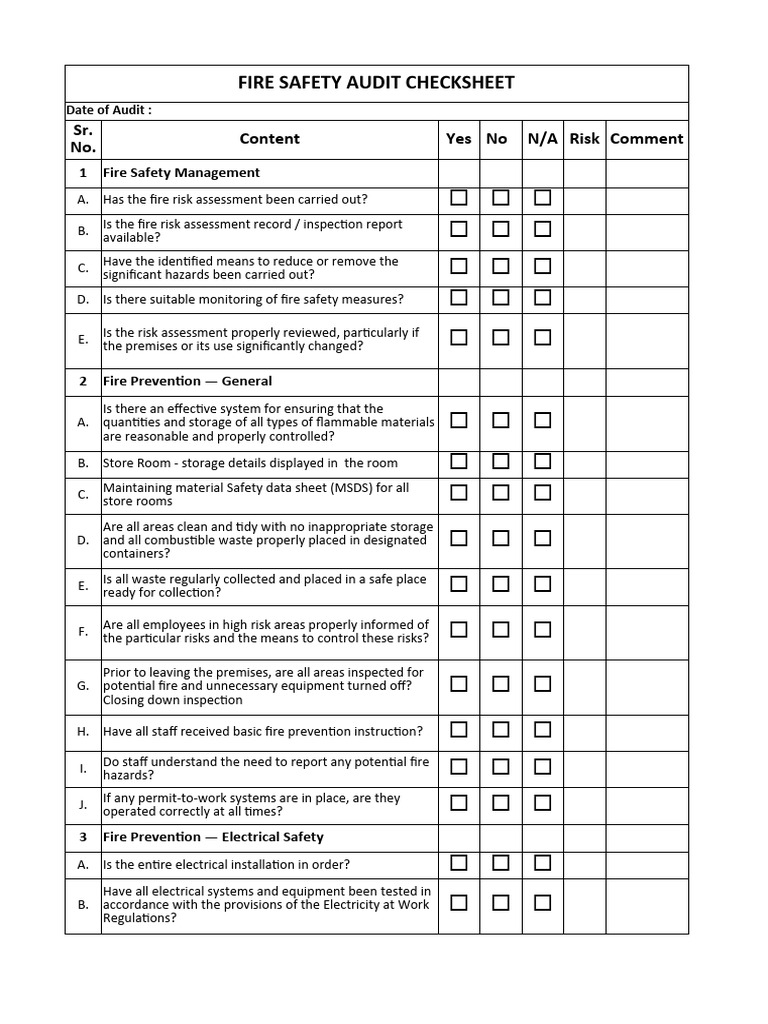 Fire Safety Audit Checklist Template | PDF | Fire Safety | Fires