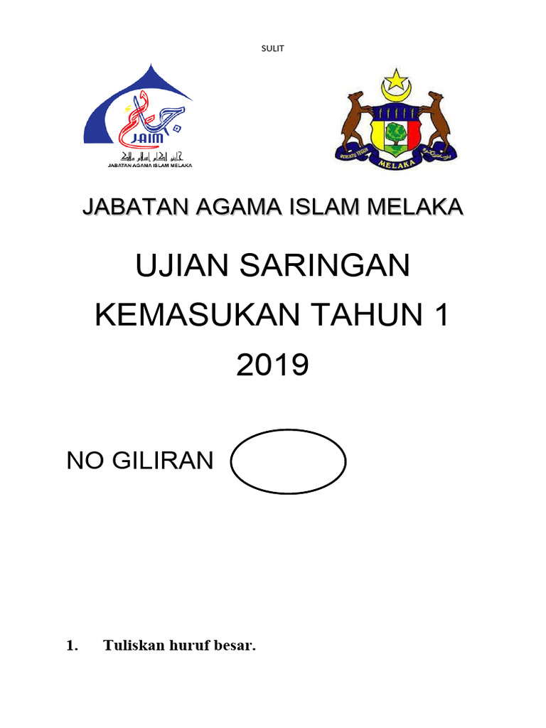 Contoh Soalan Ujian Kemasukan Tahun 1 | PDF