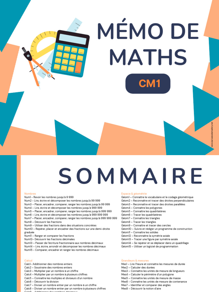 Mémo de Maths CM1 : Nombres et Calculs | PDF