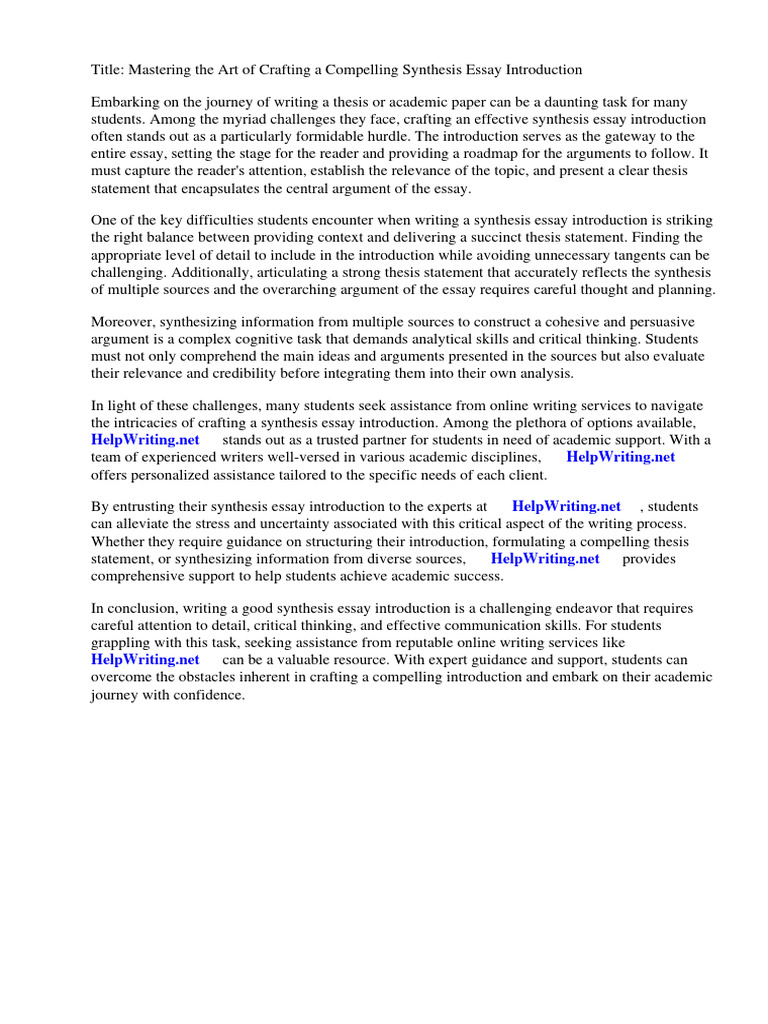 How to Write a Good Synthesis Essay Introduction | PDF | Essays | Thought