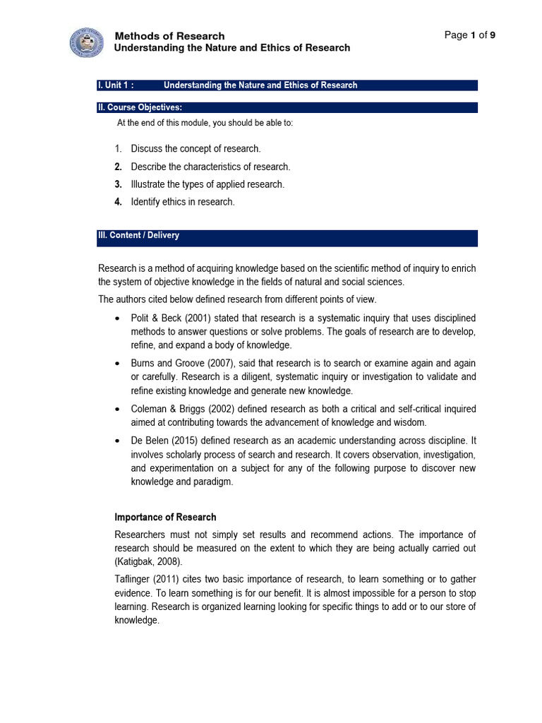 Unit 1 Basic Concept in Research | PDF | Evaluation | Science