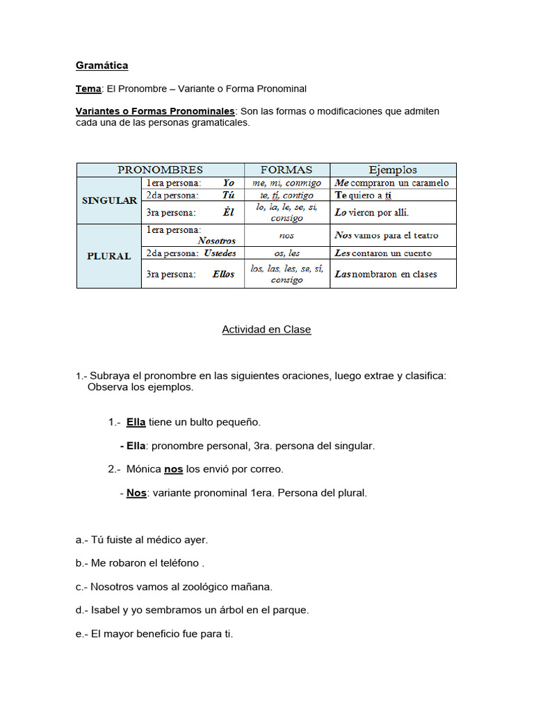 Variantes Pronominales en Gramática | PDF | Artes del Lenguaje y ...