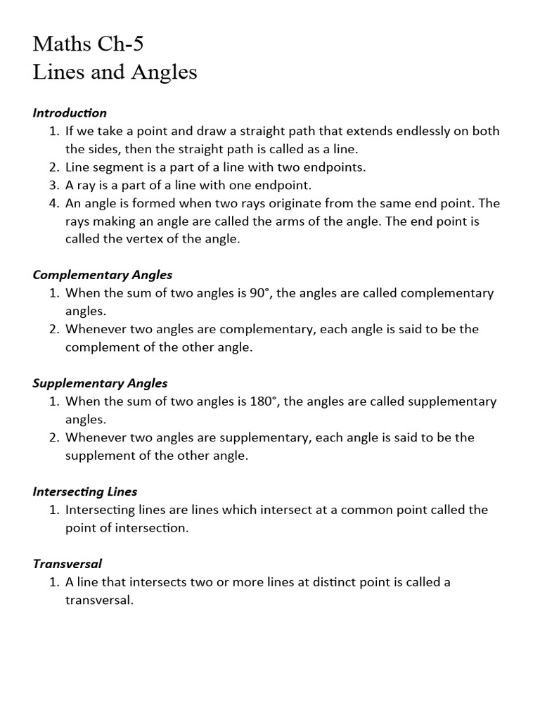 Lines and Angles for 6th Grade Maths | PDF | Mathematics | Elementary ...