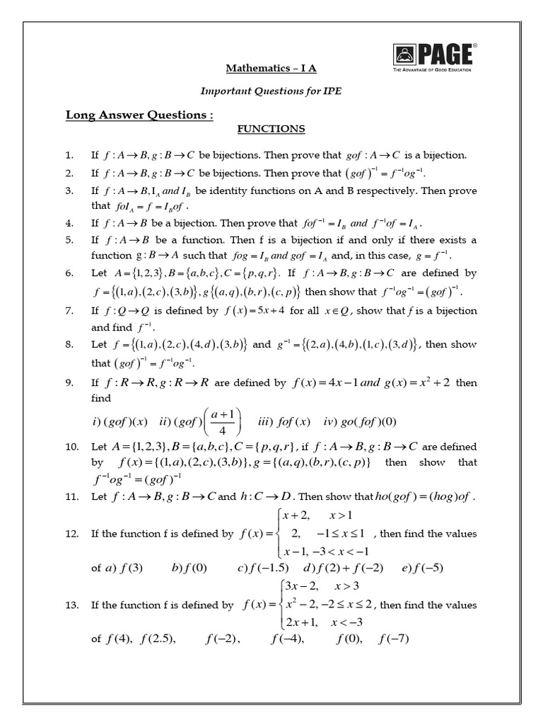 JR Maths - I A Important Questions | PDF | Line (Geometry ...