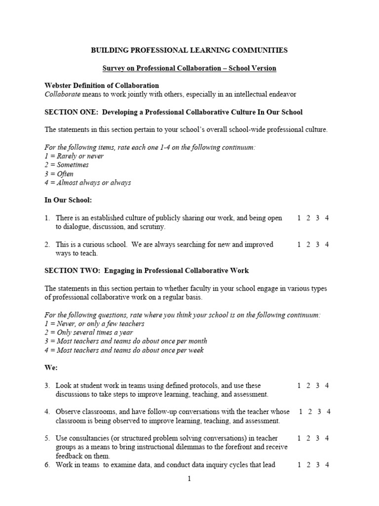 Professional Learning Community Survey | PDF | Self-Improvement