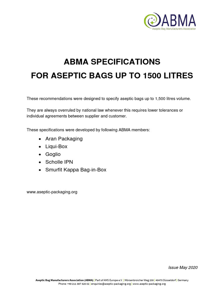 Aseptic Bag Specifications and Standards | PDF | Manufactured Goods ...