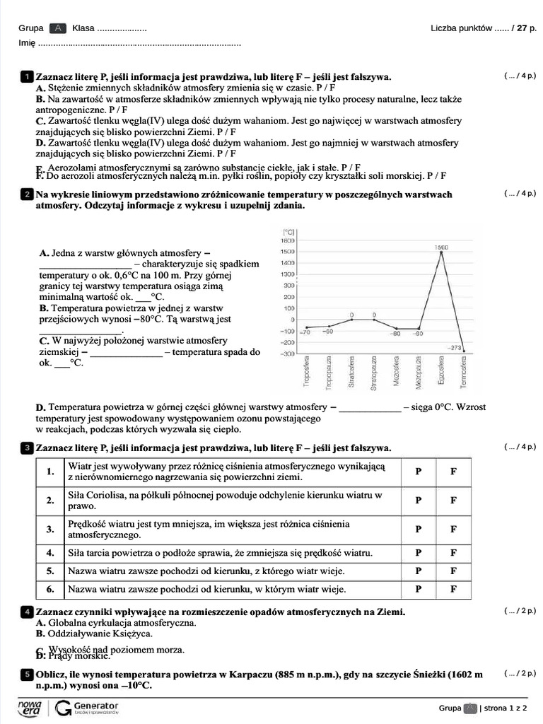 Angielski Klasa 4 Rozdział 3 PDF Test Rozdzia 3 Atmosfera Test Z Widoczna Punktacja 1 1 - Compress | PDF