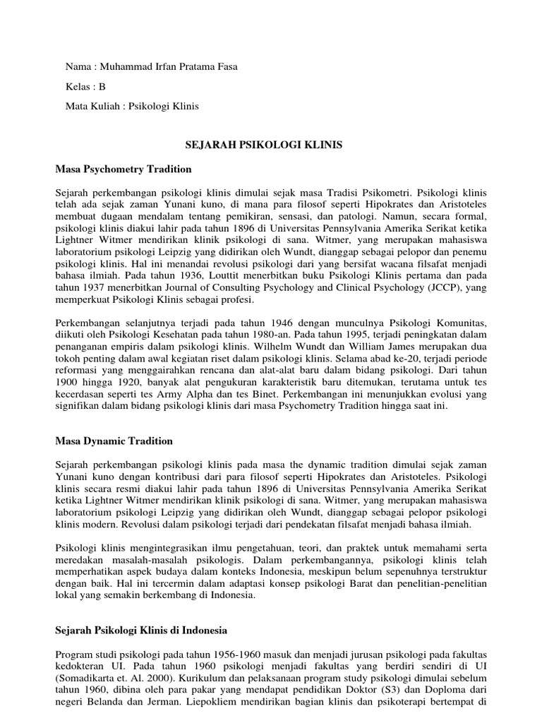 Sejarah Psikologi Klinis di Indonesia | PDF