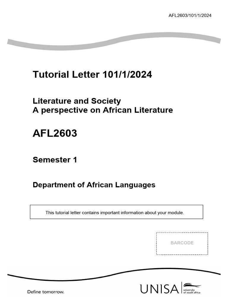 Tutorial letter 101 1 2024 literature and society a perspective on