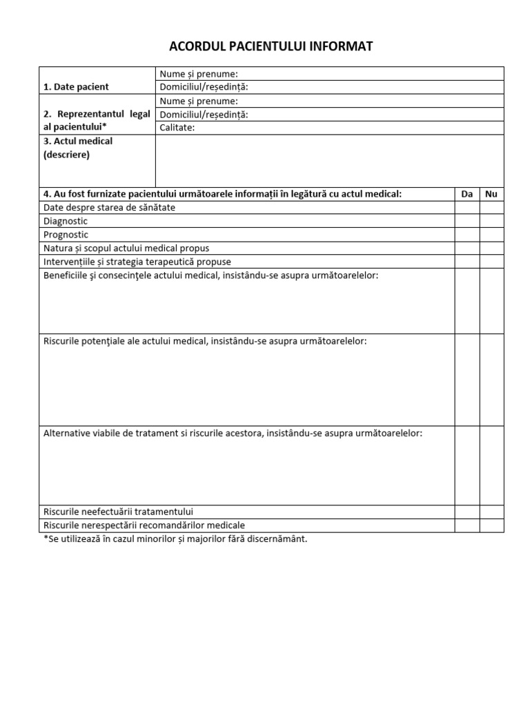 Acordul Pacientului Informat - Bun | PDF