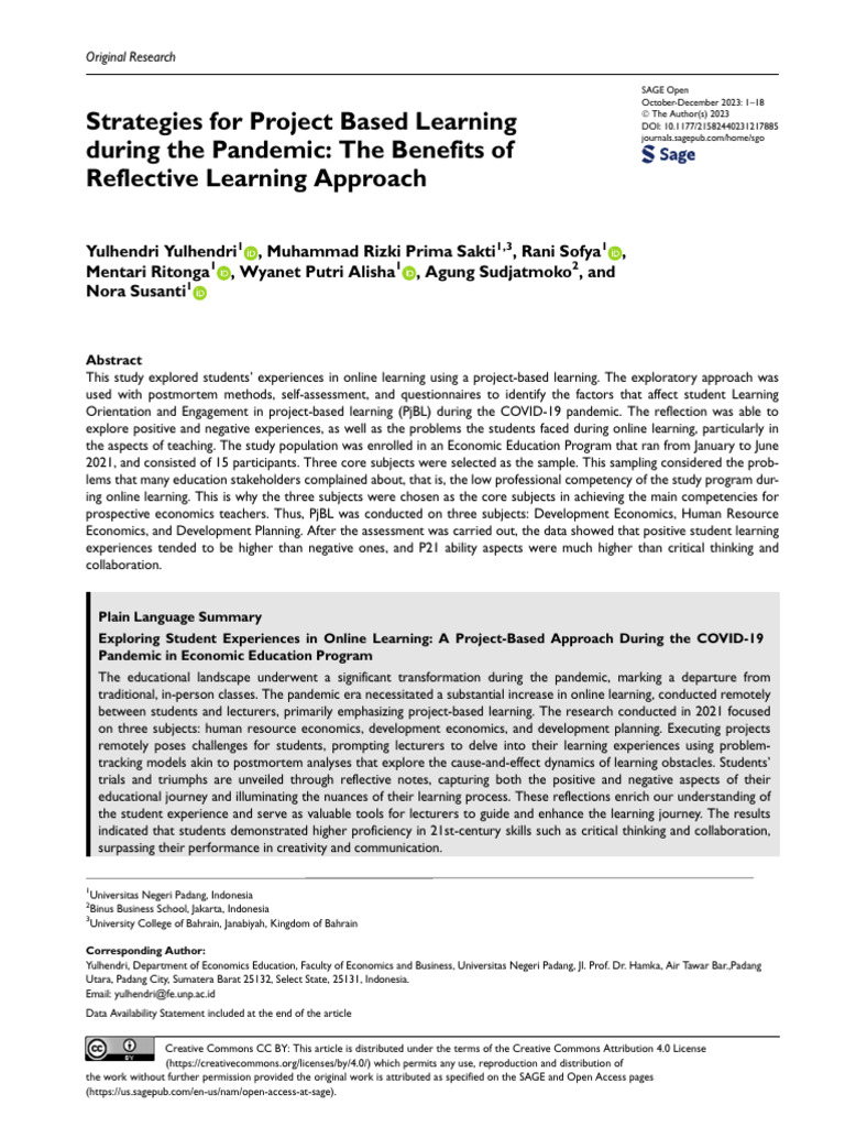 Strategies For Project Based Learning During The P | PDF