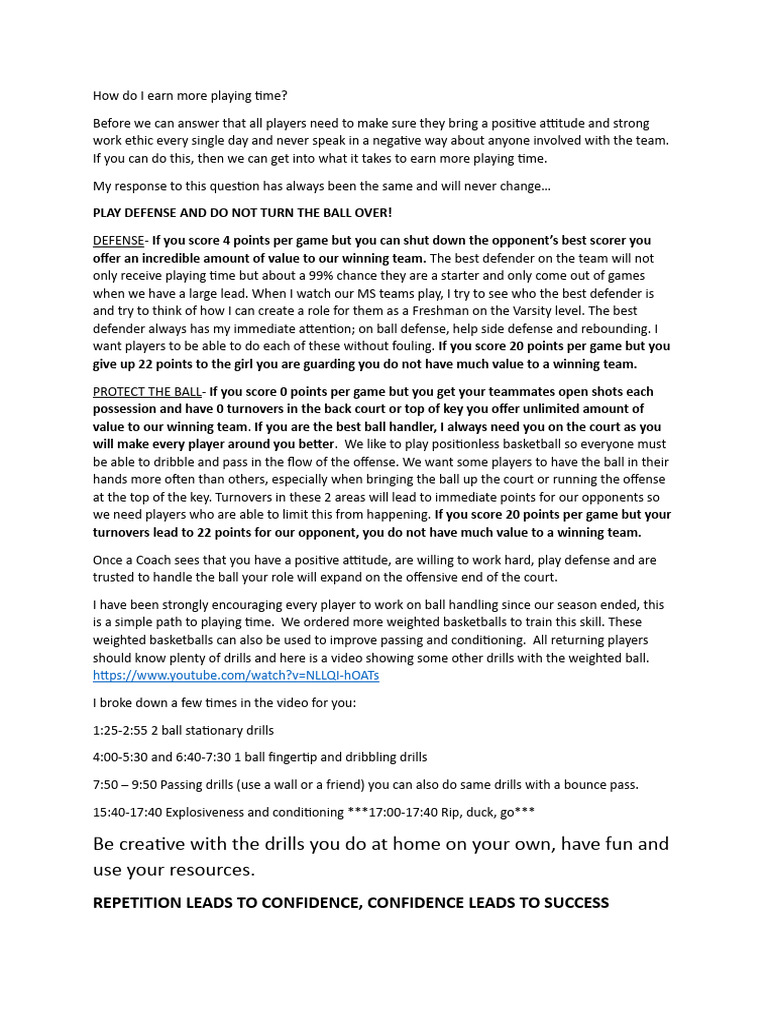 How Do I Earn More Playing Time 2 | PDF | Sports Rules And Regulations ...