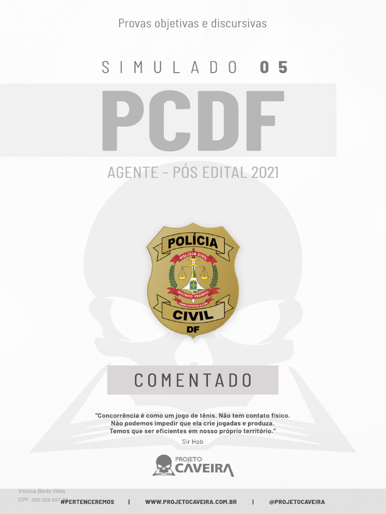 5º Simulado Completo - PCDF 2021 (Pós-Edital) - Projeto Caveira ...