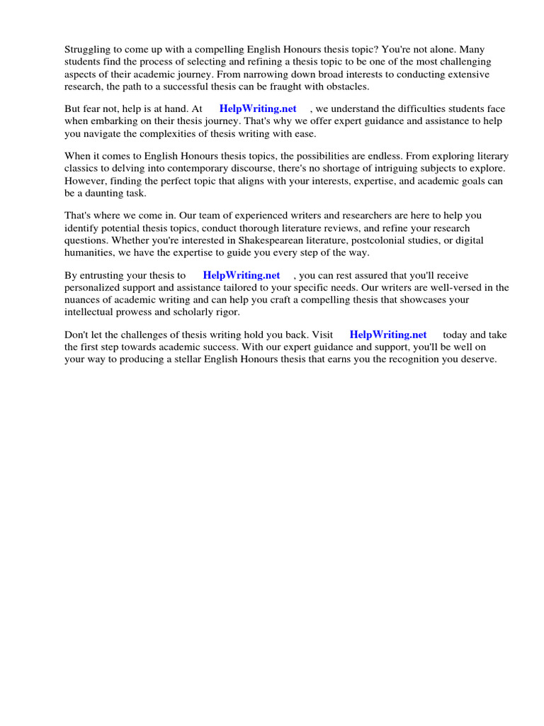 English Honours Thesis Topics PDF