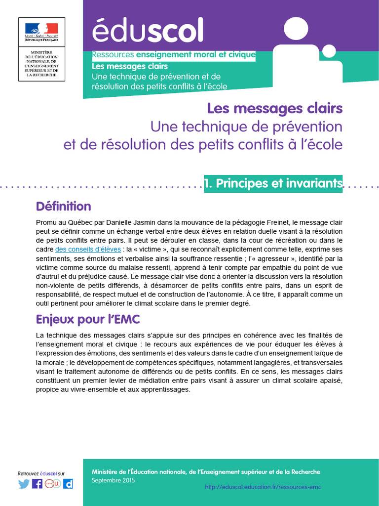 Messages clairs pour résoudre les conflits | PDF | Enseignement | Empathie