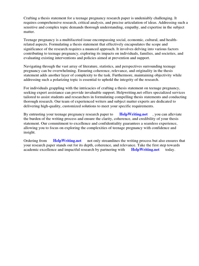 Thesis Statement For Teenage Pregnancy Research Paper | PDF