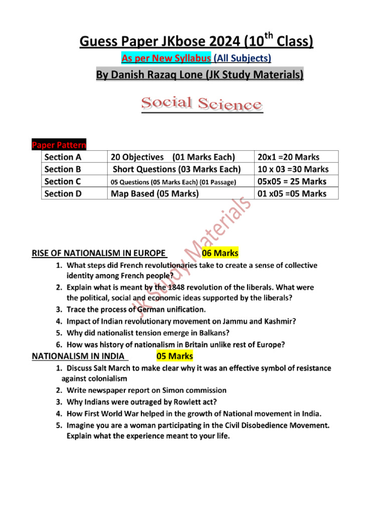 10TH CLASS GUESS PAPER 2026 FOR ALL SUBJECTS visual data 3
