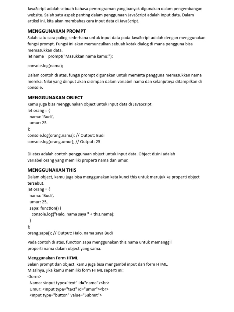 Cara Input Data di JavaScript | PDF | Bisnis