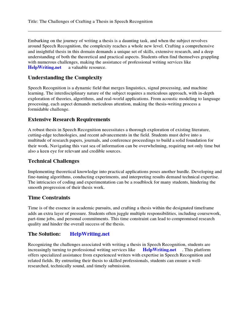 Speech Recognition Thesis Challenges | PDF | Speech Recognition ...