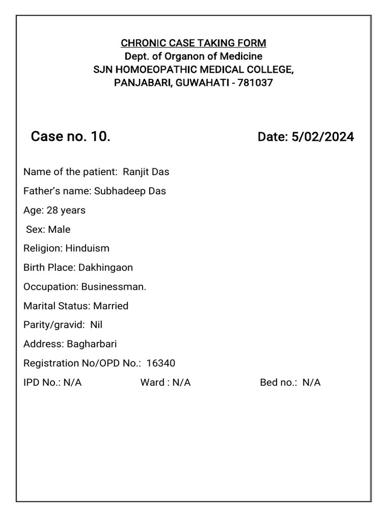 Chronic Case Report: Ranjit Das | PDF