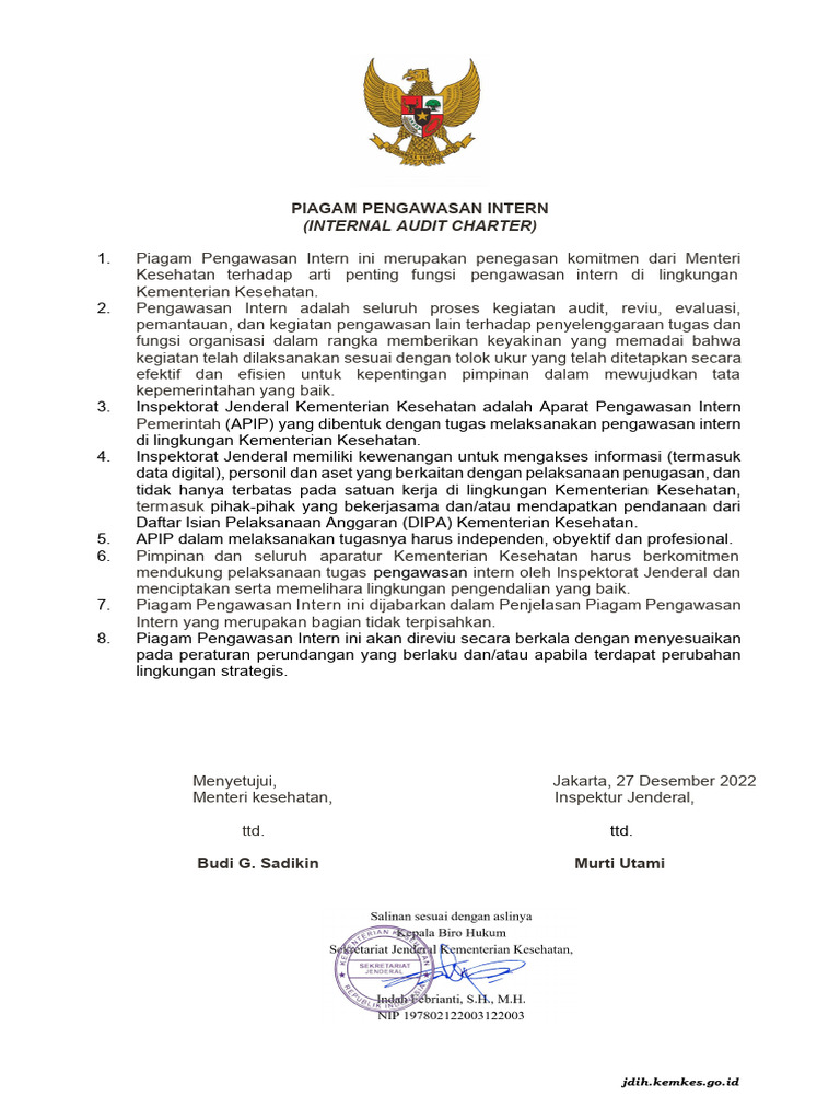 Piagam Pengawasan Intern Kemenkes | PDF | Bisnis