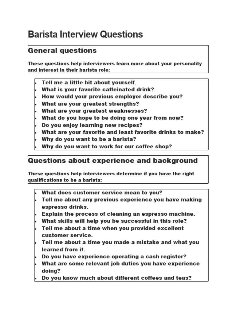 Barista Interview Questions | PDF