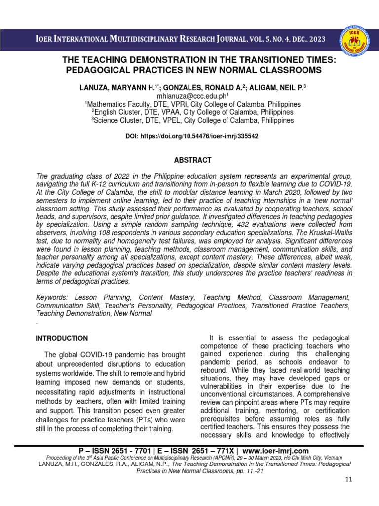Pedagogical Practices in New Normal Classrooms | PDF | Teachers | Pedagogy