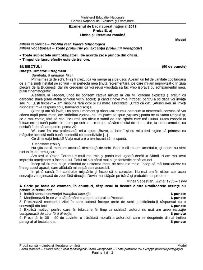 Carte Subiecte Bac - Romana '18-'23 | PDF