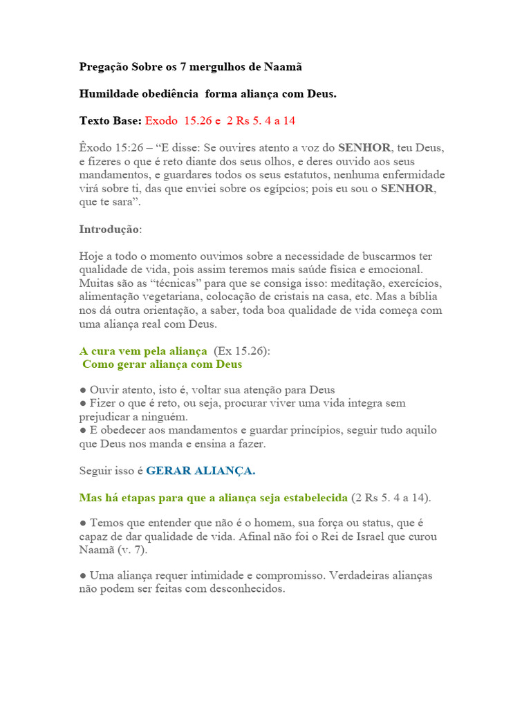 Pregação Sobre Os 7 Mergulhos de Naamã | PDF | Livro do Êxodo | Deus