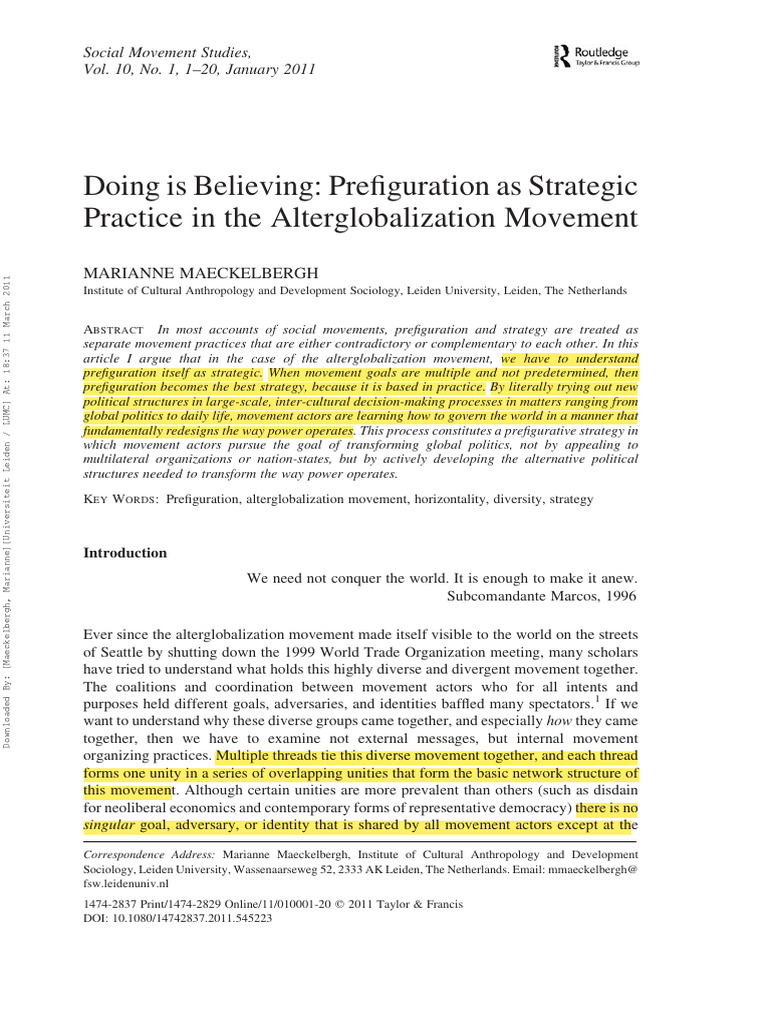 Strategic Prefiguration in Alterglobalization | PDF | Communism | Democracy