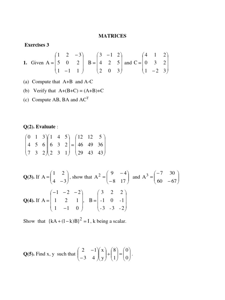 Matrix Operations and Solutions | PDF | Operator Theory | Functional ...