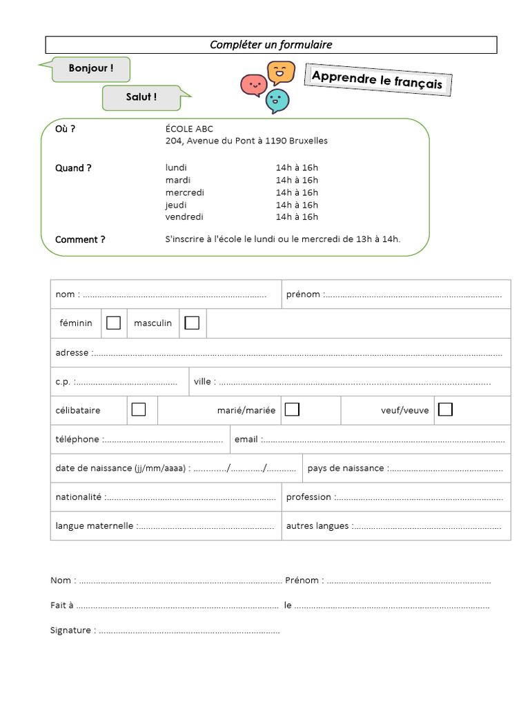 Formulaire d'inscription École ABC | PDF